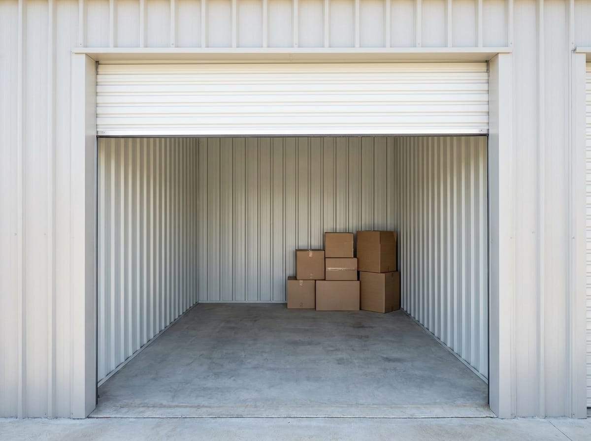 3 by 3 metre storage shed in Maroochydore showing the empty interior with concrete floor and corrugated walls.